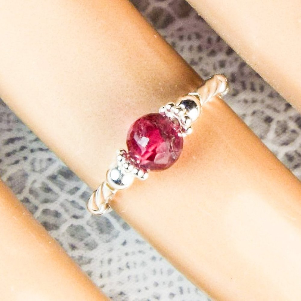 Cynthia Lynn "OCTOBER ROSE" Sterling Silver Pink Tourmaline Stretch Ring